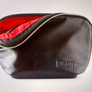 Kusshi Black Leather everyday makeup Bag with Red Interior
